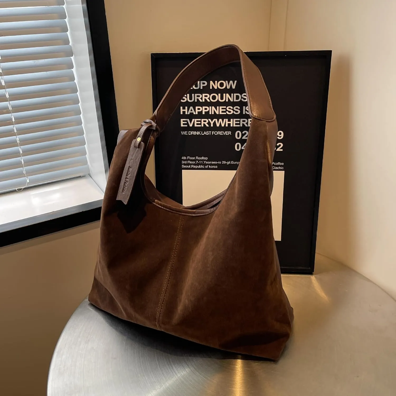 Suede Bag Suede Tote Bag Brown Suede Shouder Purse Work Hobo Handbags Fall Aesthetics