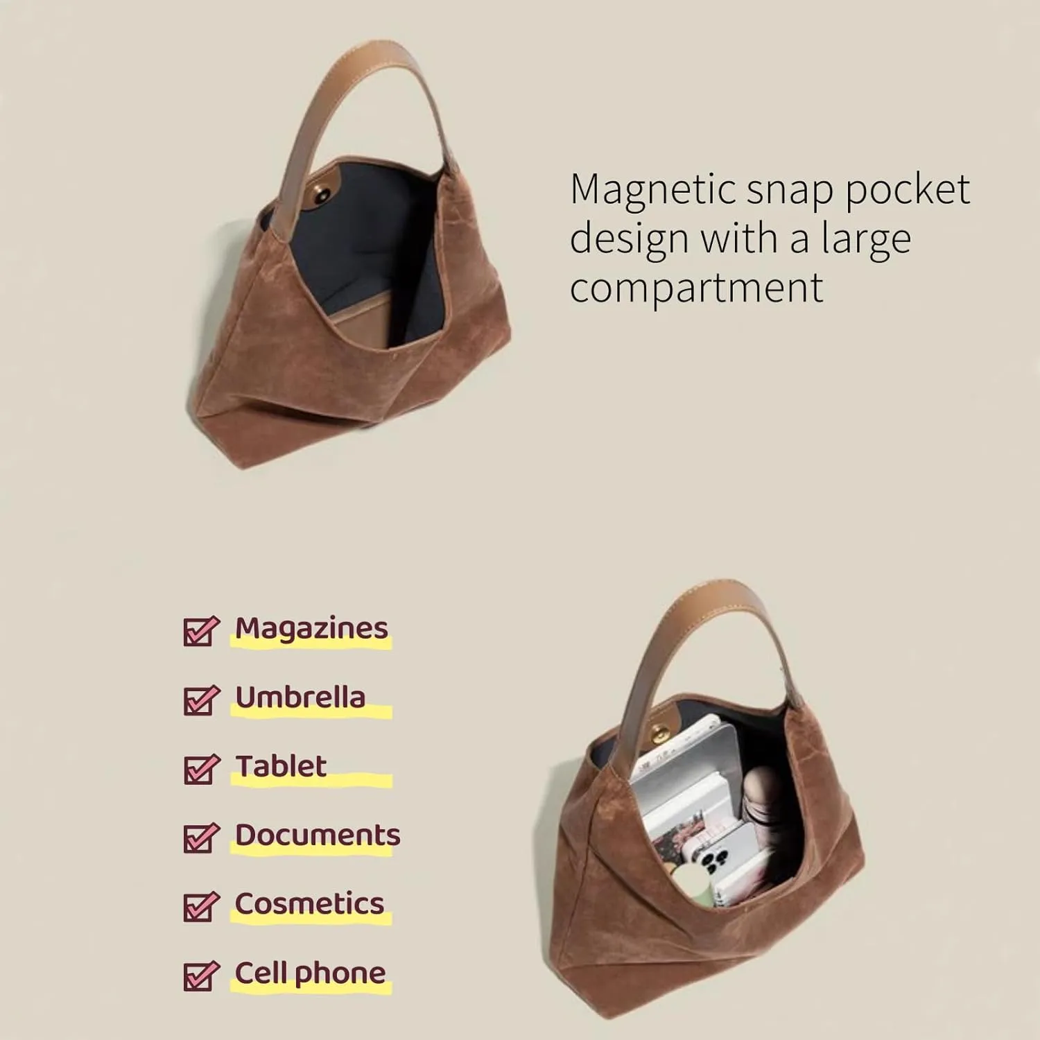 Suede Bags for Women 2024: Slouchy Hobo & Shoulder Bags for Work