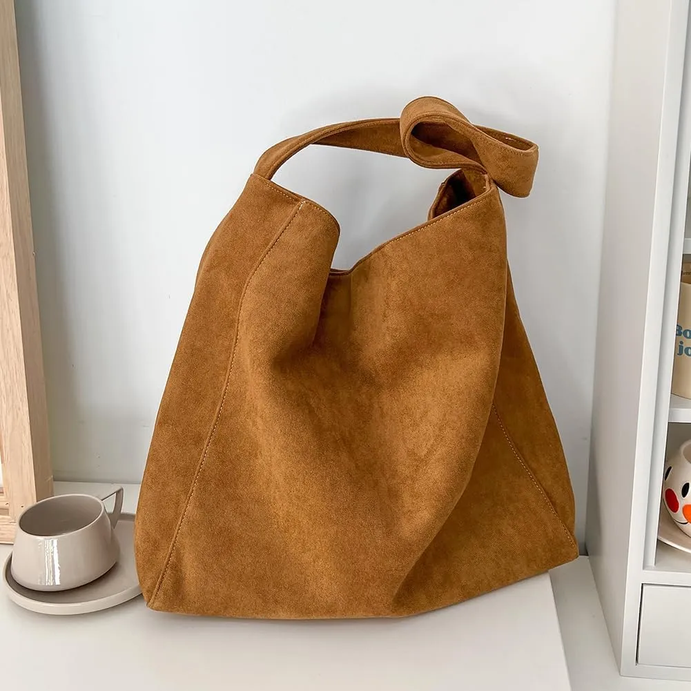 Suede Bags for Women Brown Suede Hobo Handbag Slouchy Bag Faux Suede Tote Bag Retro Suede Shoulder Bag Fall Purse