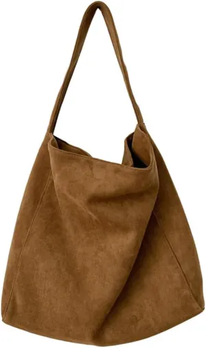 Suede Bags for Women Brown Suede Hobo Handbag Slouchy Bag Faux Suede Tote Bag Retro Suede Shoulder Bag Fall Purse
