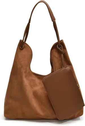 Suede Bags For Women - Brown Suede Slouchy Hobo Tote