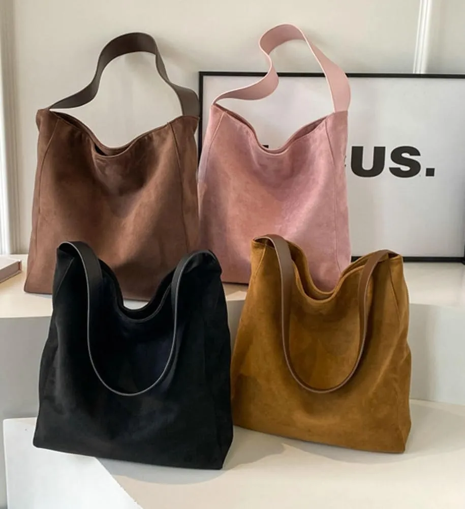 Suede Bags for Women Fashion Slouchy Shoulder Bag Retro Crescent Satchel Hobo Handbags College Work Tote Purses 2024