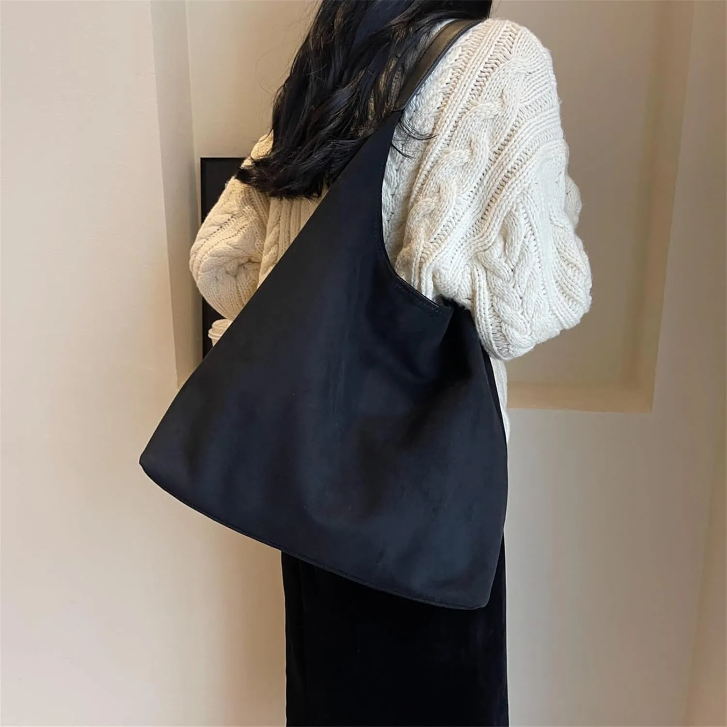 Suede Bags for Women Retro Tote Bag Suede Slouchy Bag Hobo Handbag Office Bags Tote Handbag-With Pu Leather Clutch Purse
