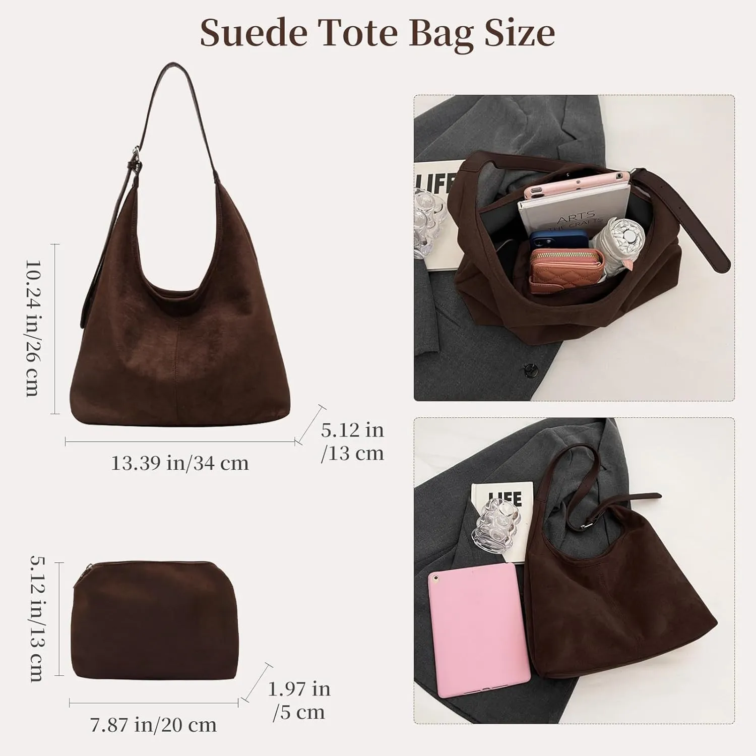 Suede Bags for Women Suede Hobo Bag Retro Suede Tote Bag Slouchy Suede Shoulder Bag Crossbody Handbags Suede Purse