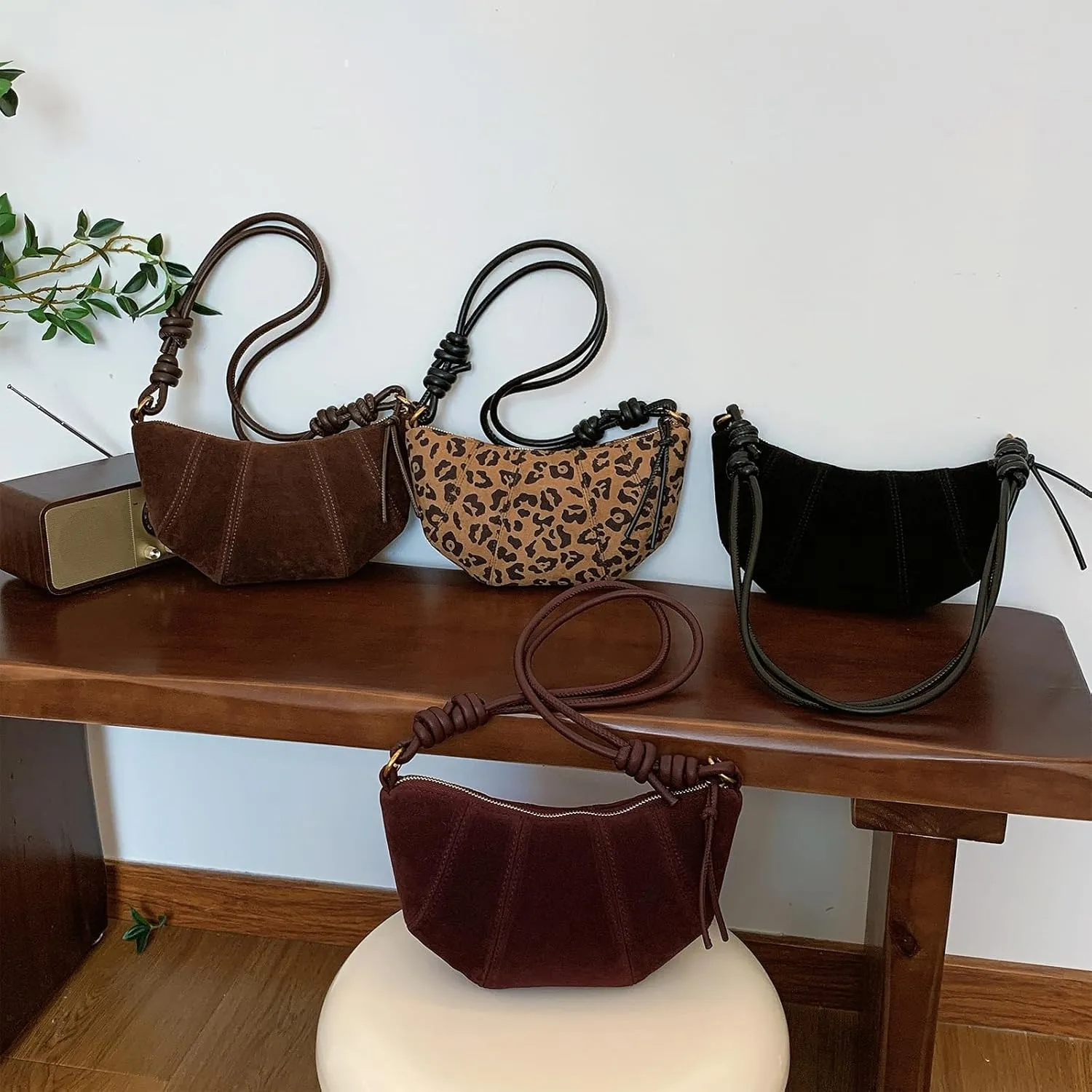 Suede Bags for Women Suede Purses Crescent Bag Crossbody Shoulder Bag Trendy Tote Handbags