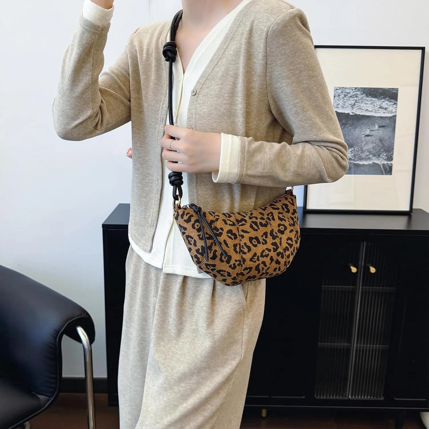 Suede Bags for Women Suede Purses Crescent Bag Crossbody Shoulder Bag Trendy Tote Handbags