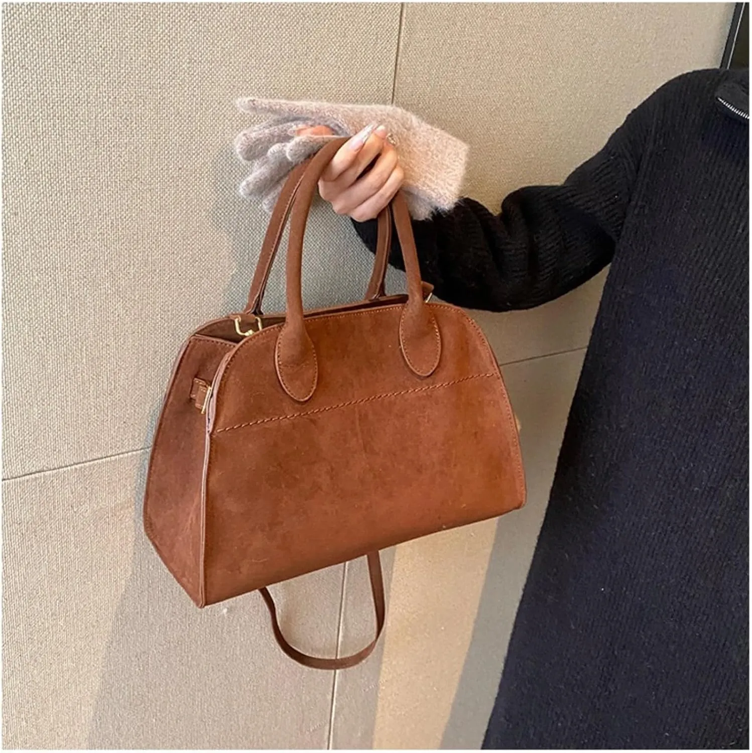 suede bags for women,Women's Suede Purse Vintage Top Handle Bag, Fashion Retro Shoulder Satchel Work Leather Bag