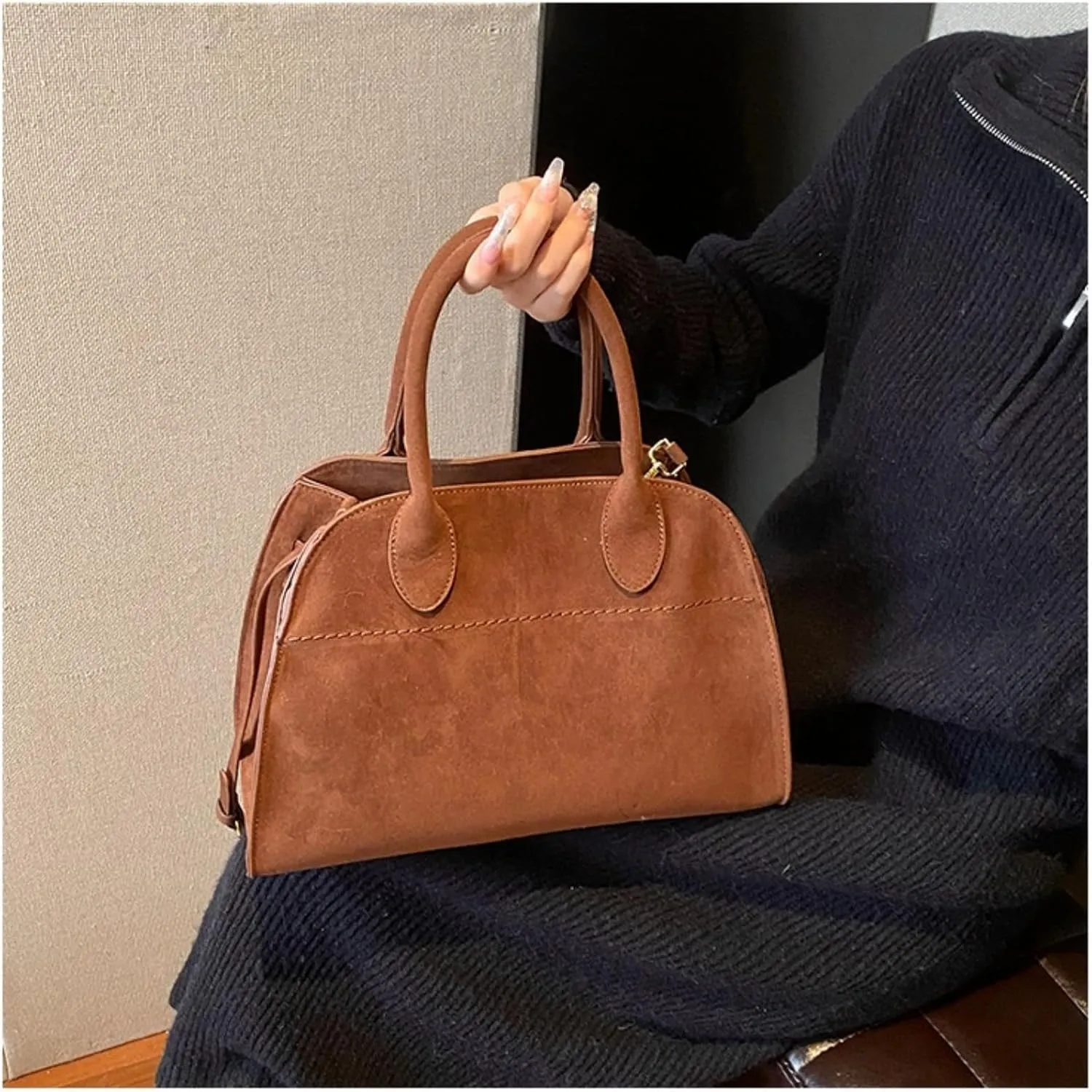 suede bags for women,Women's Suede Purse Vintage Top Handle Bag, Fashion Retro Shoulder Satchel Work Leather Bag