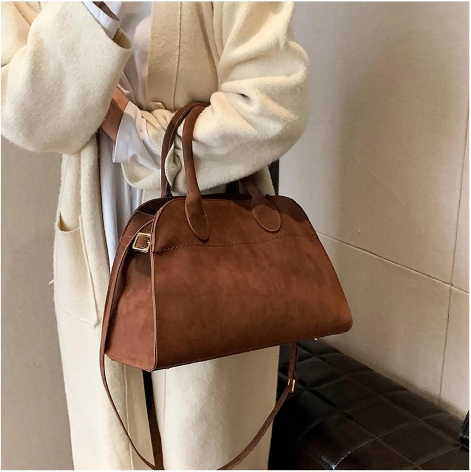 suede bags for women,Women's Suede Purse Vintage Top Handle Bag, Fashion Retro Shoulder Satchel Work Leather Bag
