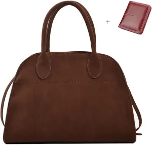 suede bags for women,Women's Suede Purse Vintage Top Handle Bag, Fashion Retro Shoulder Satchel Work Leather Bag