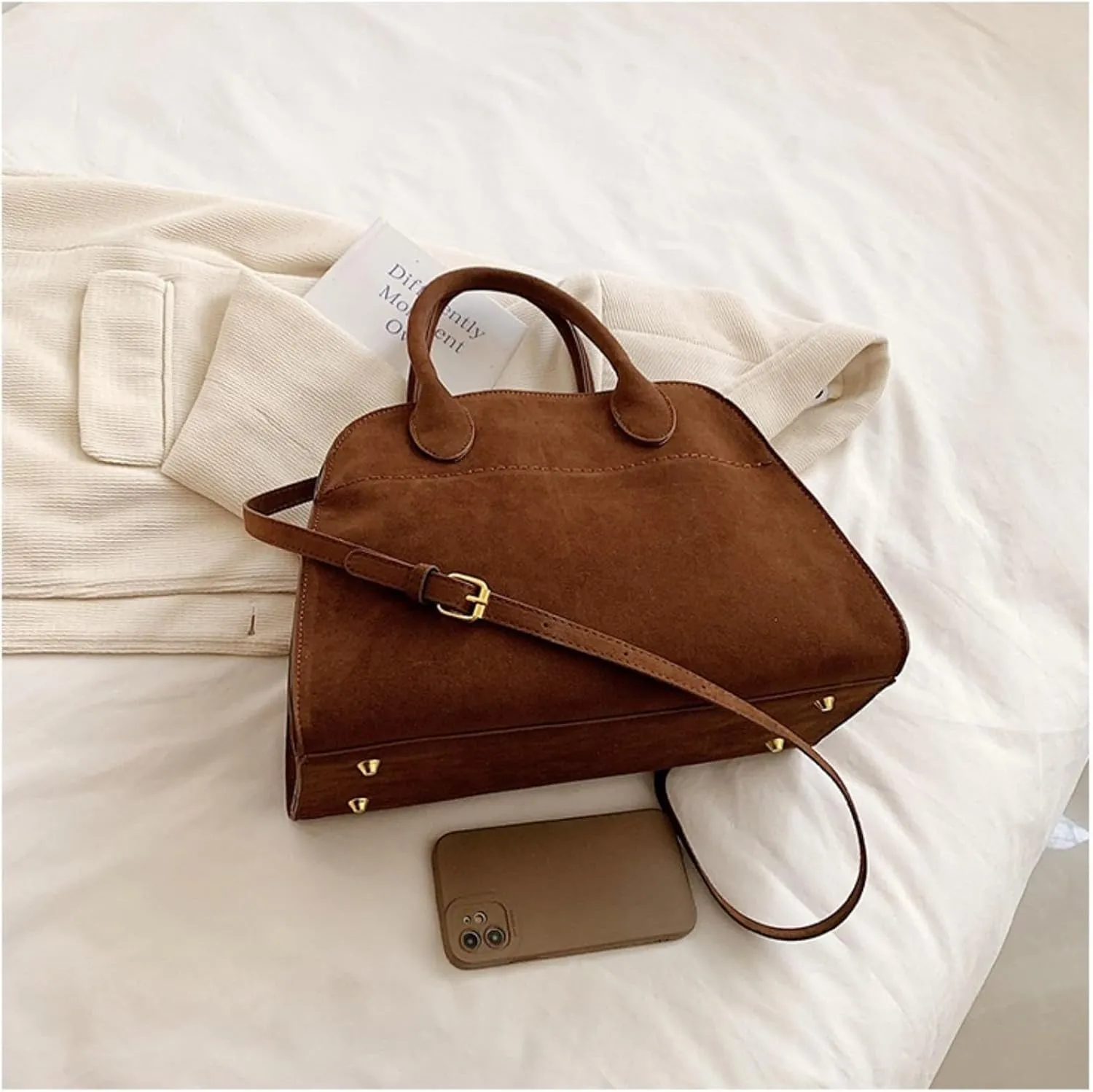 suede bags for women,Women's Suede Purse Vintage Top Handle Bag, Fashion Retro Shoulder Satchel Work Leather Bag