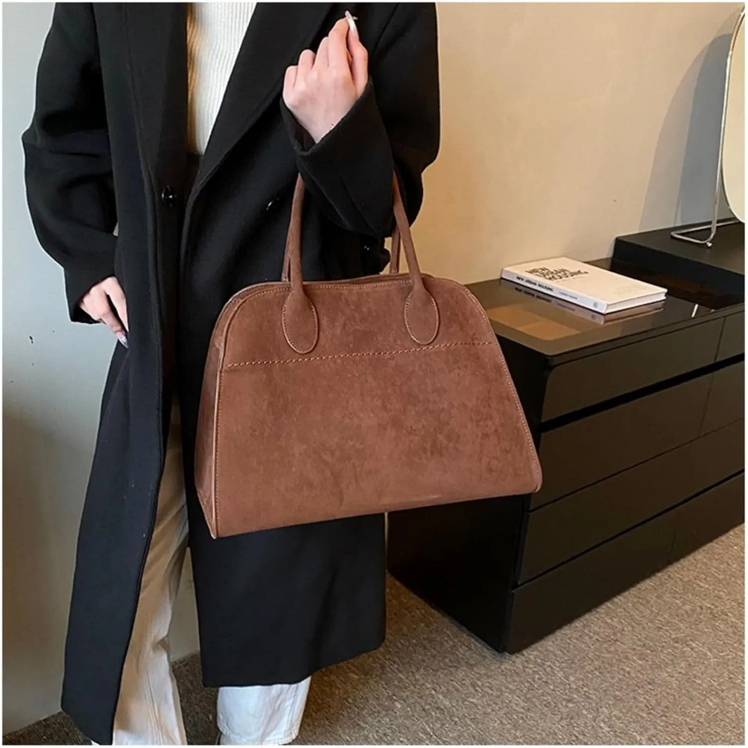 suede bags for women,Women's Suede Purse Vintage Top Handle Bag, Fashion Retro Shoulder Satchel Work Leather Bag