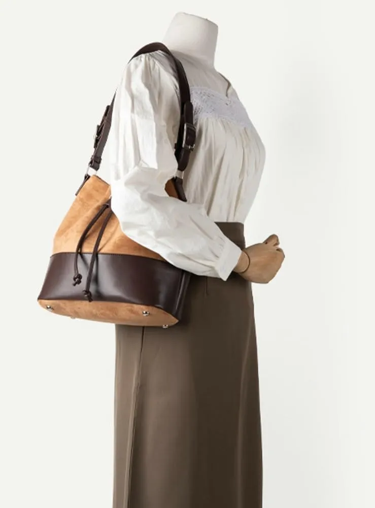 Suede Bucket Bag for Women 2025 Spring Fashion Matte Finish Shoulder Bag Crossbody Purse Work Casual Tote Handbag