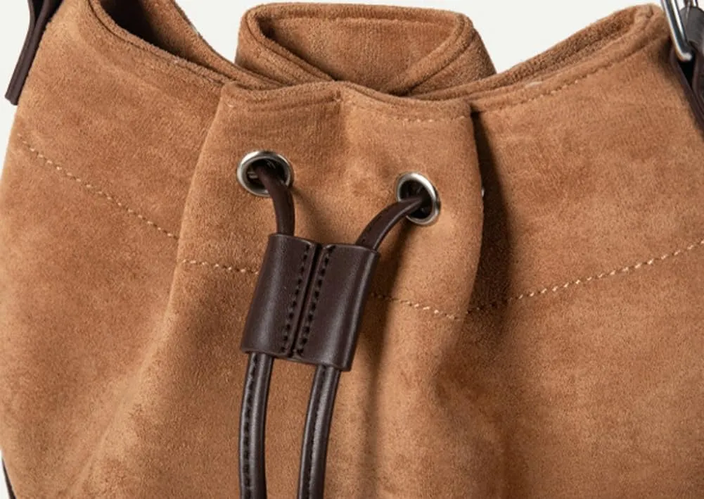 Suede Bucket Bag for Women 2025 Spring Fashion Matte Finish Shoulder Bag Crossbody Purse Work Casual Tote Handbag