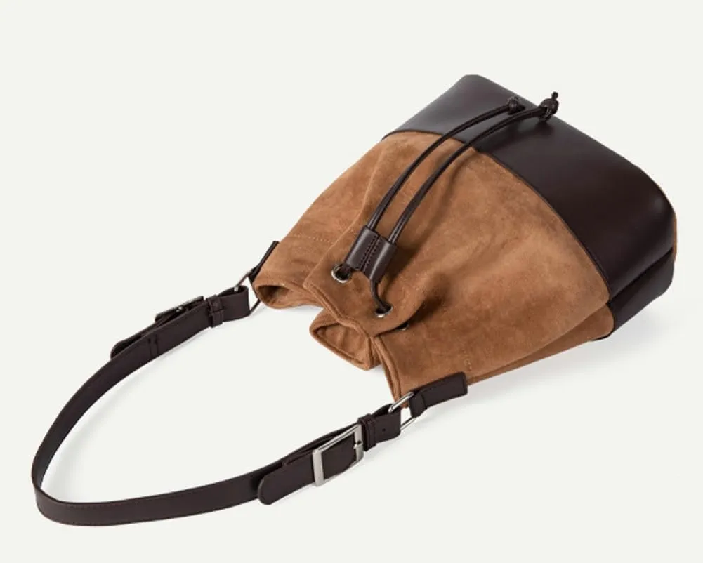 Suede Bucket Bag for Women 2025 Spring Fashion Matte Finish Shoulder Bag Crossbody Purse Work Casual Tote Handbag