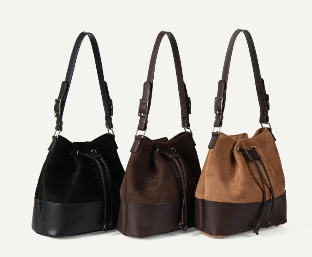 Suede Bucket Bag for Women 2025 Spring Fashion Matte Finish Shoulder Bag Crossbody Purse Work Casual Tote Handbag