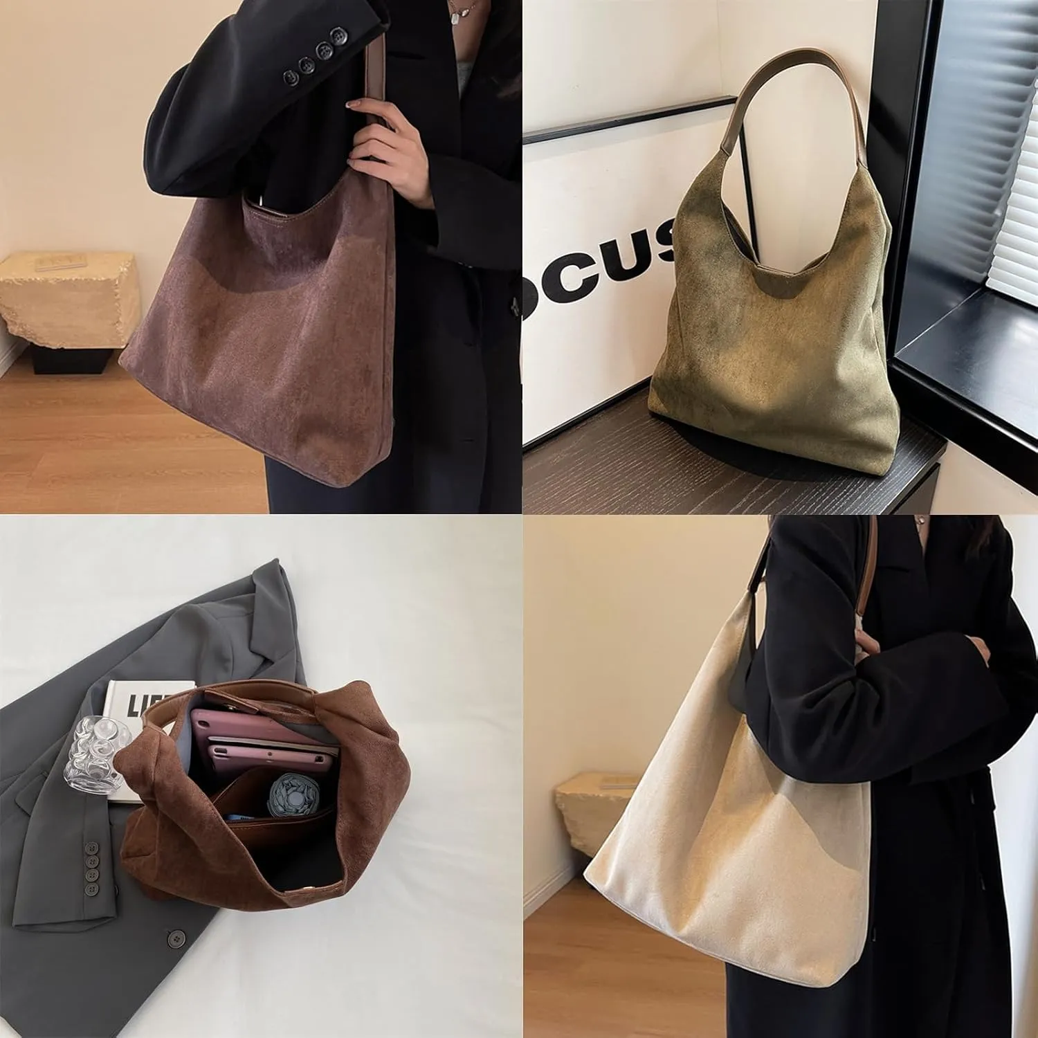 Suede Hobo Bags for Women Leather Suede Slouchy Tote Bag Brown Suede Bag Suede Shoulder Bag Suede Handbags