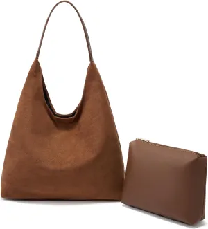 Suede Hobo Bags For Women Purse – Lightweight Large Suede Slouchy Shoulder Bag, Brown Suede Satchel Tote Bag Handbag