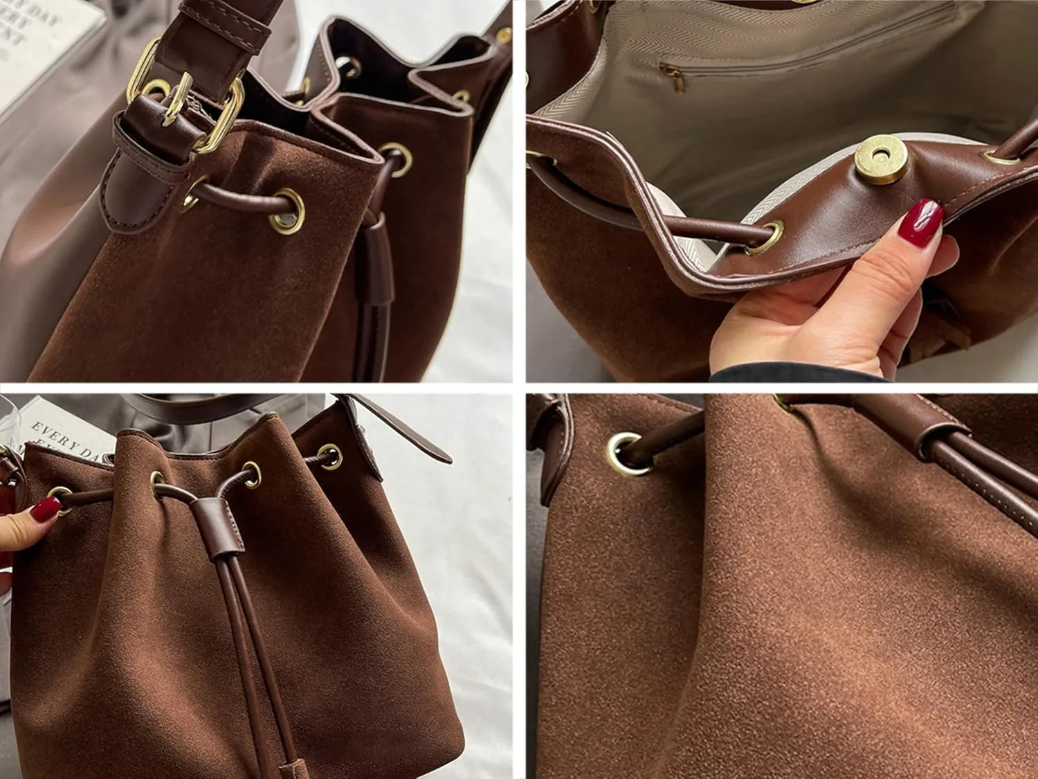 Suede Hobo Bags for Women Slouchy Bucket Bags for Women Retro Crossbody Purse Suede Office Tote Handbag for Daily Use 2024