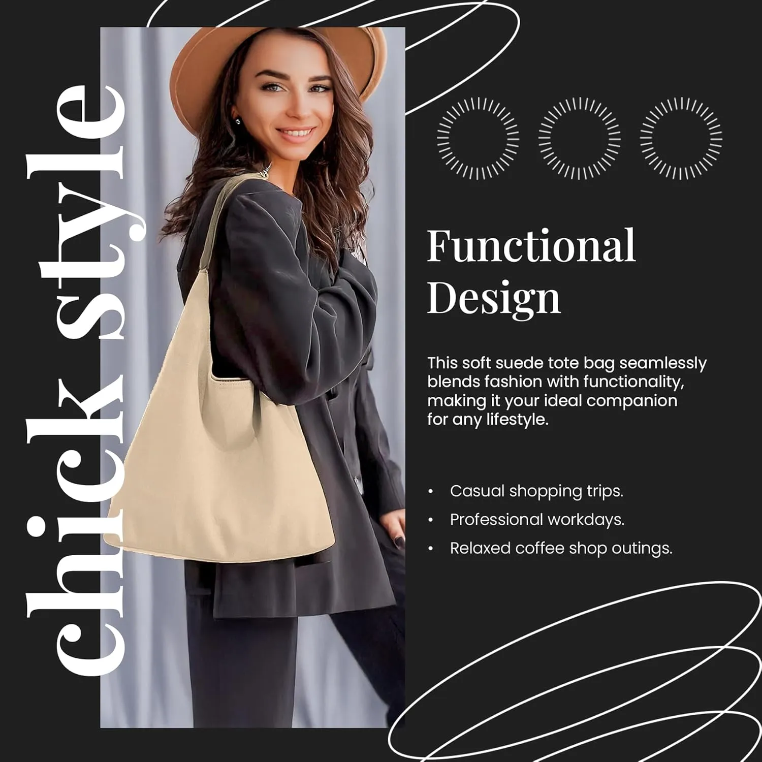 Suede Hobo Tote Bag for Women – Stylish Slouchy Handbag, Leather Work Bag, Women’s Handbags, Hobo Tote Bag for Travel&Office