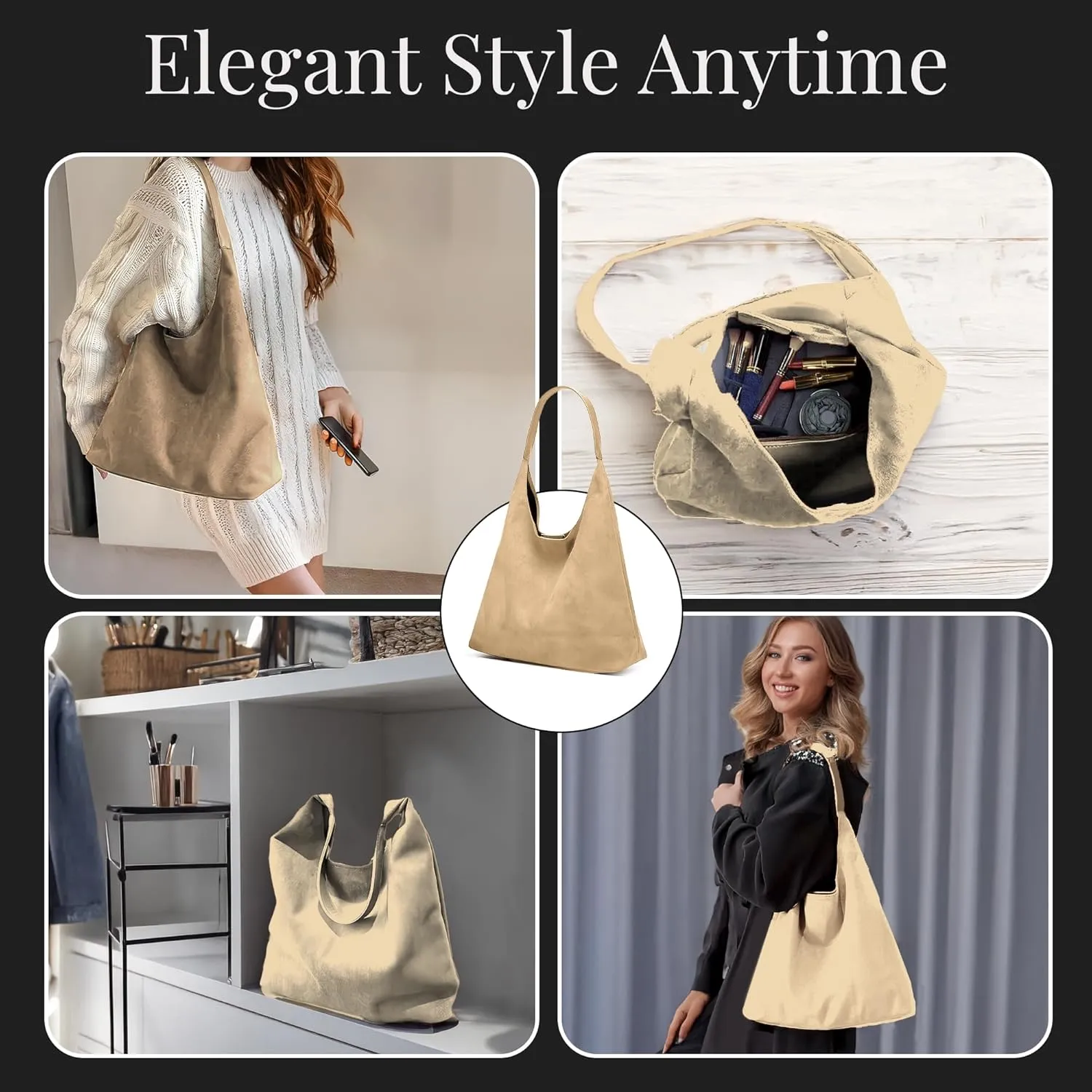 Suede Hobo Tote Bag for Women – Stylish Slouchy Handbag, Leather Work Bag, Women’s Handbags, Hobo Tote Bag for Travel&Office