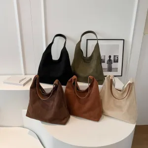 Suede Hobo Tote Bag for Women Stylish Slouchy Purse Office Handbag Vintage Shoulder Carryall, Perfect for Work Travel