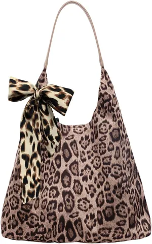 Suede Leopard Tote Bags for Women Cheetah Print Purse Suede Slouchy Hobo Shoulder handbags Large Capacity Bag 2PCS
