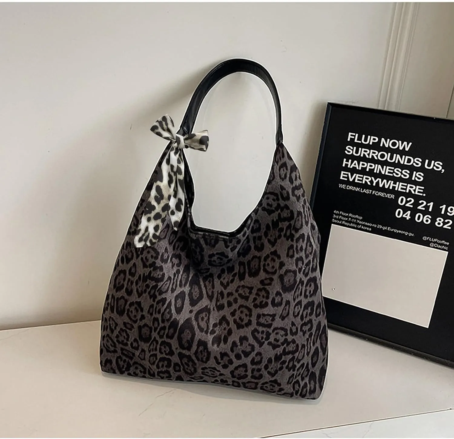 Suede Leopard Tote Bags for Women Cheetah Print Purse Suede Slouchy Hobo Shoulder handbags Large Capacity Bag 2PCS