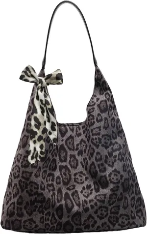 Suede Leopard Tote Bags for Women Cheetah Print Purse Suede Slouchy Hobo Shoulder handbags Large Capacity Bag 2PCS