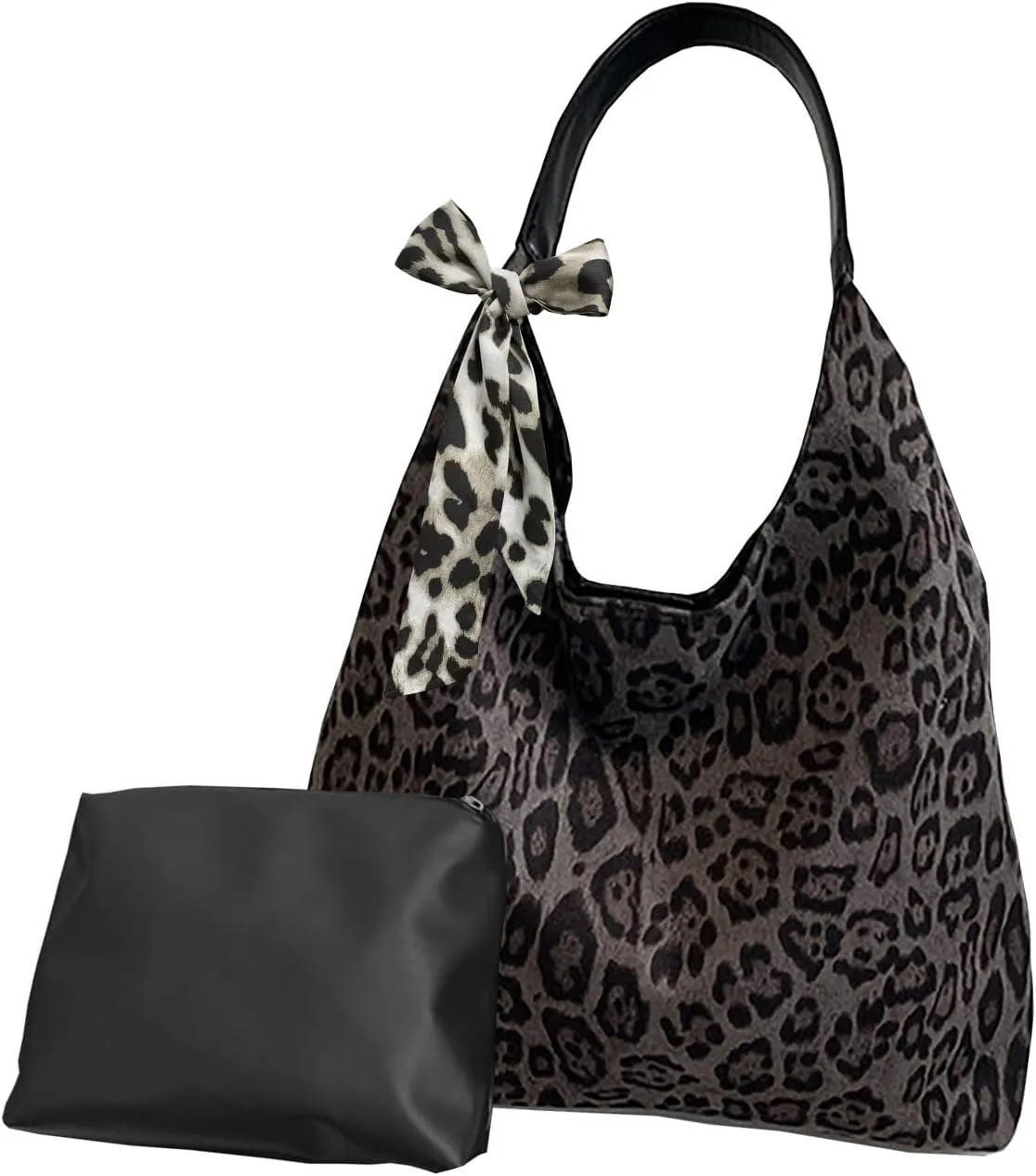 Suede Leopard Tote Bags for Women Cheetah Print Purse Suede Slouchy Hobo Shoulder handbags Large Capacity Bag 2PCS
