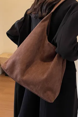Suede Purse Hobo bag Slouchy Tote Bag for Women Suede Handbag(Coffee)