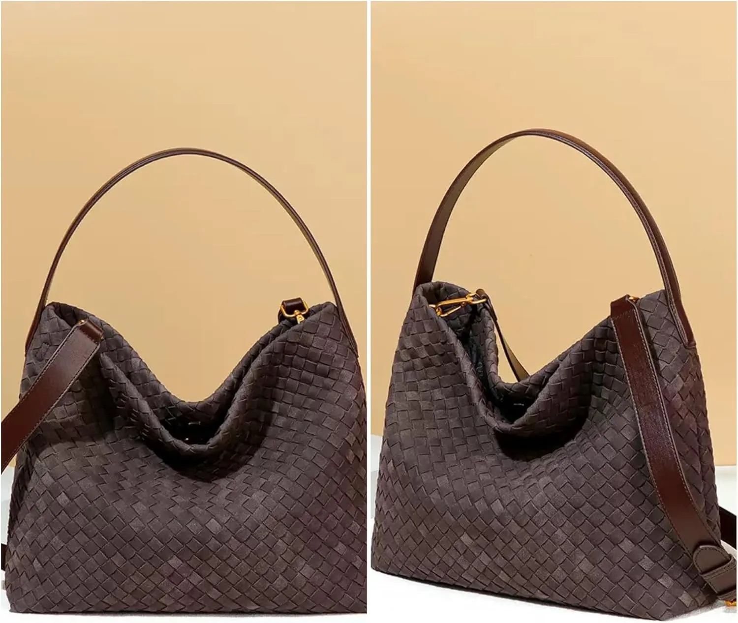 Suede Purses for Women Woven Leather Purse Hobo Bag Suede Bag Woven Tote Bag for Women Top Handle for Work Travel