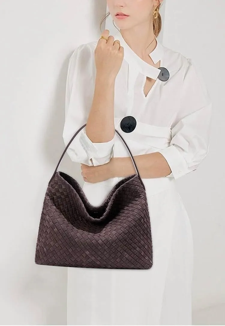 Suede Purses for Women Woven Leather Purse Hobo Bag Suede Bag Woven Tote Bag for Women Top Handle for Work Travel
