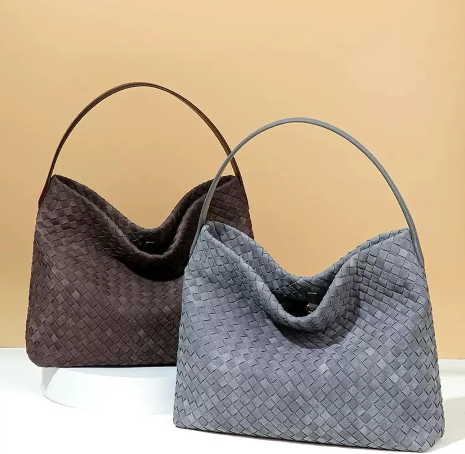Suede Purses for Women Woven Leather Purse Hobo Bag Suede Bag Woven Tote Bag for Women Top Handle for Work Travel