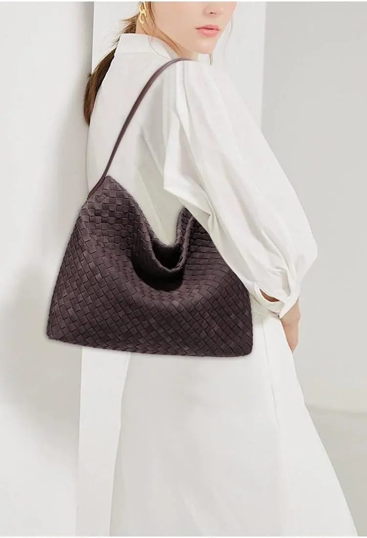 Suede Purses for Women Woven Leather Purse Hobo Bag Suede Bag Woven Tote Bag for Women Top Handle for Work Travel