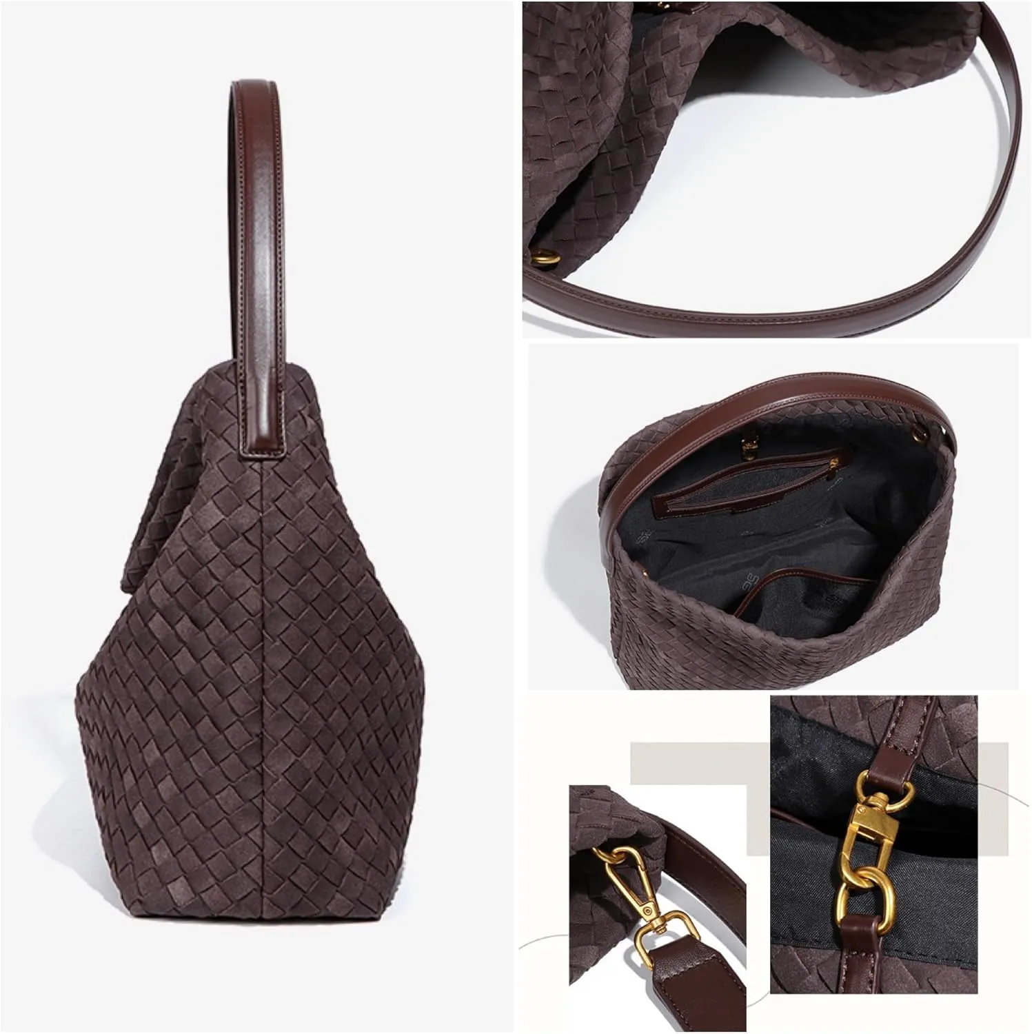 Suede Purses for Women Woven Leather Purse Hobo Bag Suede Bag Woven Tote Bag for Women Top Handle for Work Travel