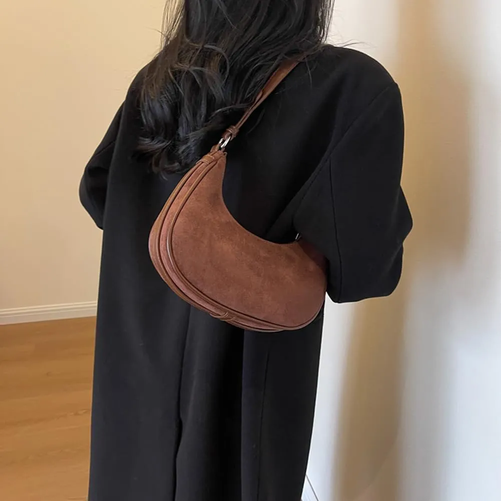 Suede Shoulder Bag Crescent Suede Purse for Women Brown Suede Handbags 2024 Fall Purse Stylish Suede Crossbody Bag