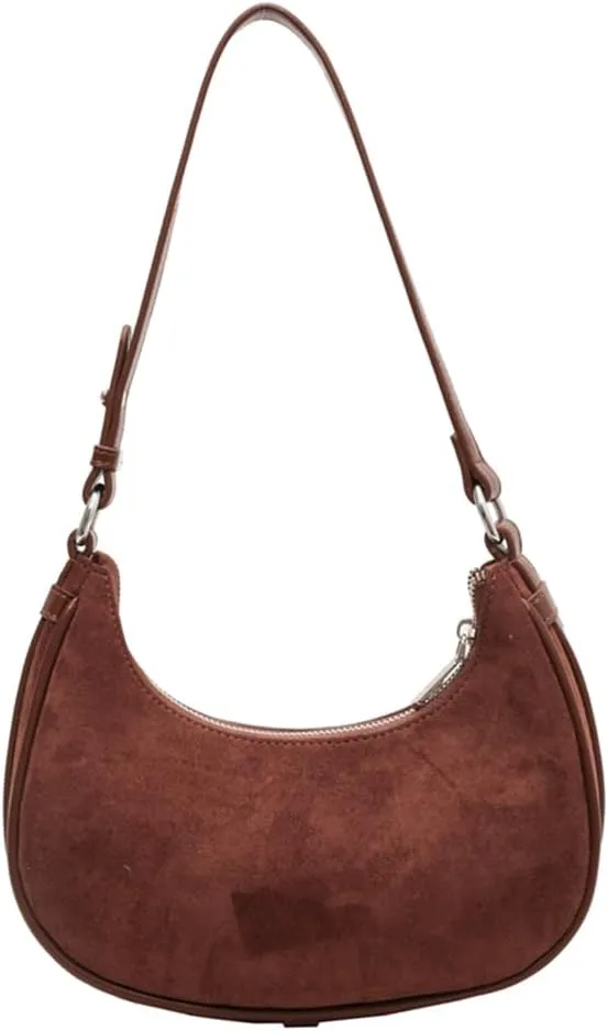 Suede Shoulder Bag Crescent Suede Purse for Women Brown Suede Handbags 2024 Fall Purse Stylish Suede Crossbody Bag