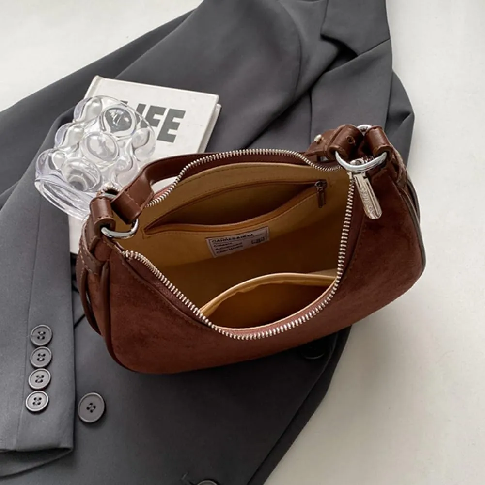 Suede Shoulder Bag Crescent Suede Purse for Women Brown Suede Handbags 2024 Fall Purse Stylish Suede Crossbody Bag