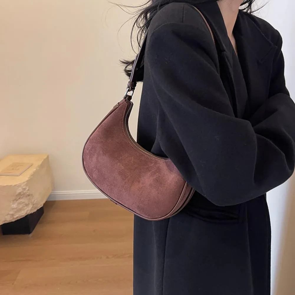 Suede Shoulder Bag Crescent Suede Purse for Women Brown Suede Handbags 2024 Fall Purse Stylish Suede Crossbody Bag