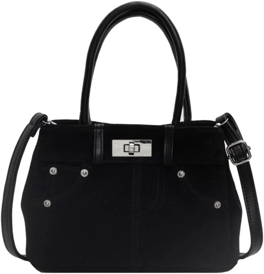 Suede Shoulder Bag for Women Retro Suede Tote Bag Handbag Underarm Bag with Detachable Strap