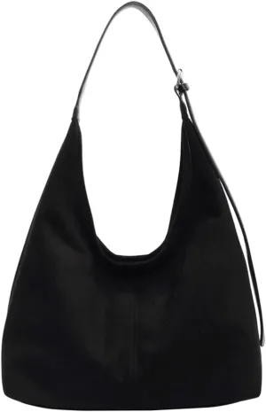 Suede Slouchy Hobo Bag for Women Chocolate Tote Handbag Large Retro Suede Shoulder Purse for Travel Shopping Work