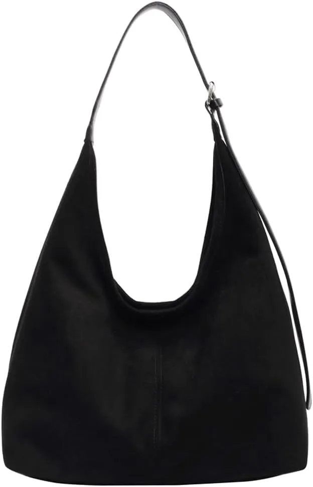 Suede Slouchy Hobo Bag for Women Chocolate Tote Handbag Large Retro Suede Shoulder Purse for Travel Shopping Work