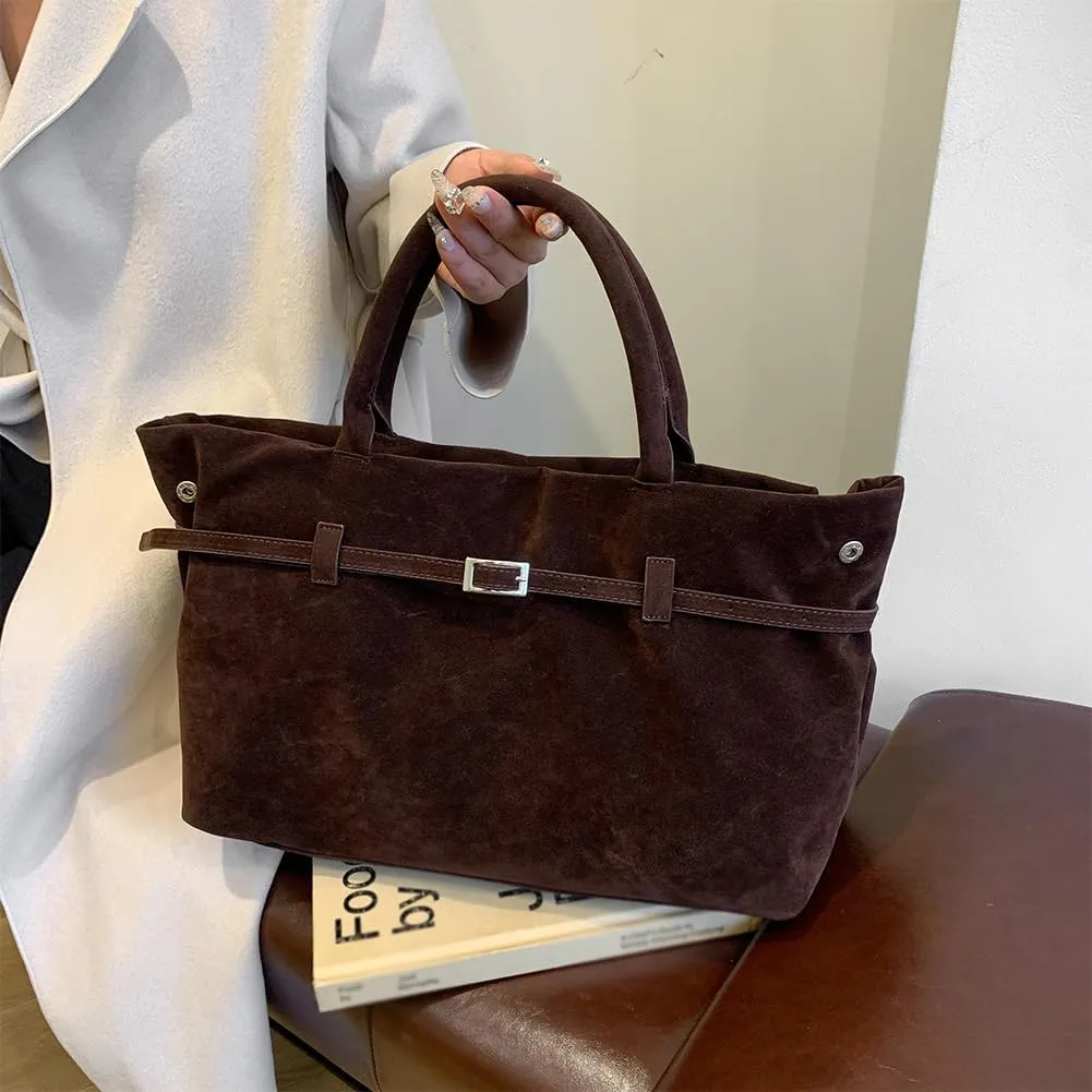 Suede Tote Bag for Women, Brown Suede Handbag Slouchy Hobo Bag Leather Purse Fall Winter Work Bag