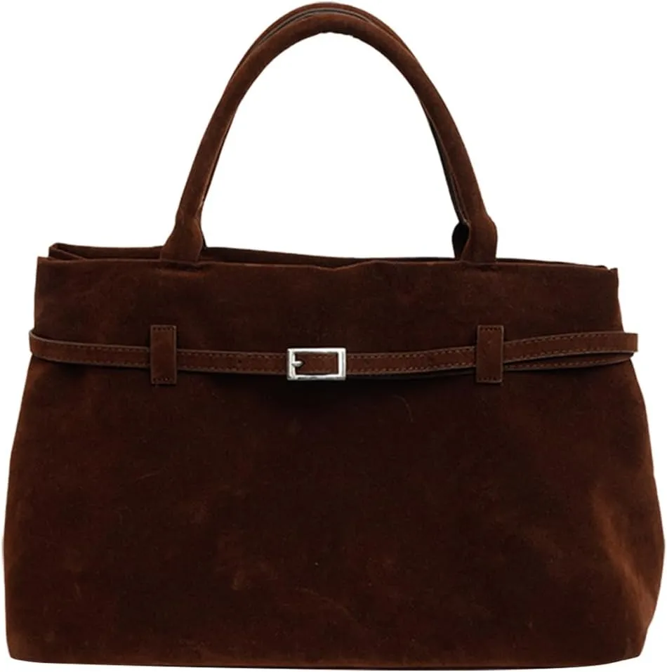 Suede Tote Bag for Women, Brown Suede Handbag Slouchy Hobo Bag Leather Purse Fall Winter Work Bag