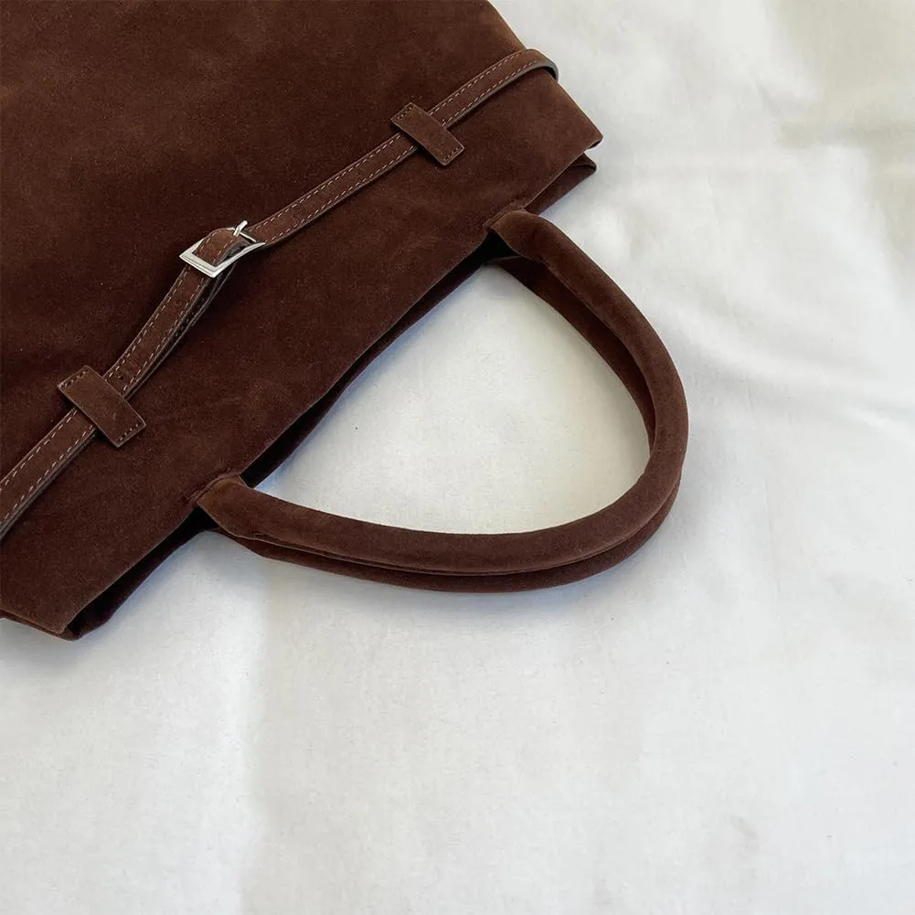 Suede Tote Bag for Women, Brown Suede Handbag Slouchy Hobo Bag Leather Purse Fall Winter Work Bag
