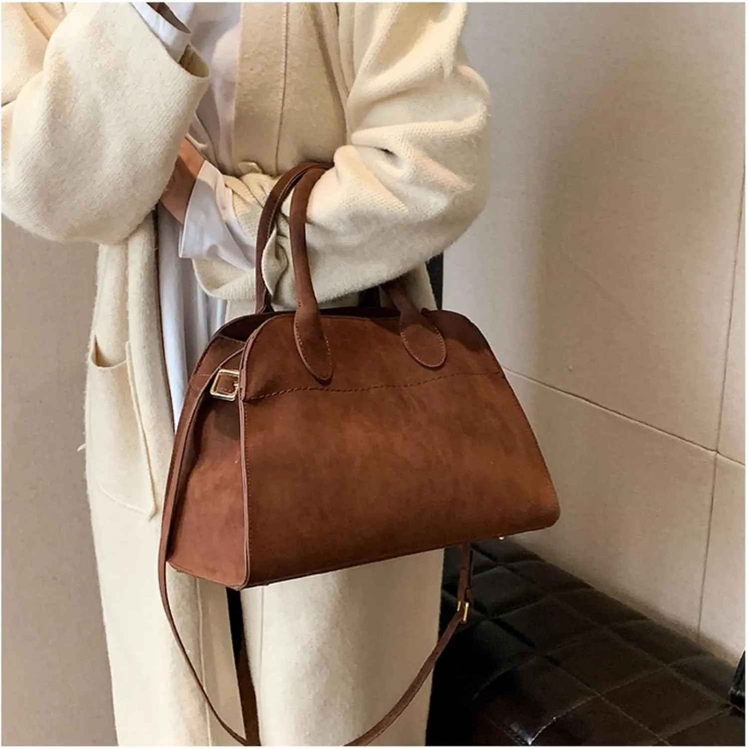 Suede Tote Bag for Women Casual Work Tote Top-handle Bag Suede Leather Bag RetroCrossbody Shoulder Bag Satchel