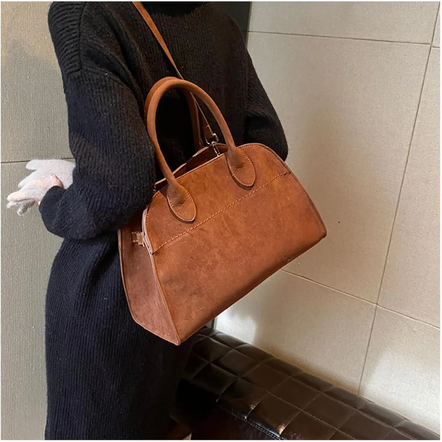 Suede Tote Bag for Women Casual Work Tote Top-handle Bag Suede Leather Bag RetroCrossbody Shoulder Bag Satchel