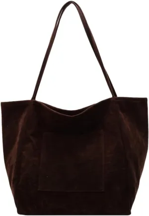 Suede Tote Bag for Women Large Capacity Suede Shoulder Bag Slouchy Bag Casual Vintage Bags for Work Travel Shopping