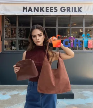 Suede Tote Bag for Women, Large Capacity Work Handbag, Stylish Hobo Shoulder Purse for Daily Use